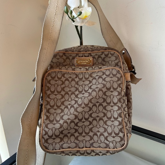 Coach Handbags - Coach Vintage Brown and Tan Small Monogram Crossbody Bag
